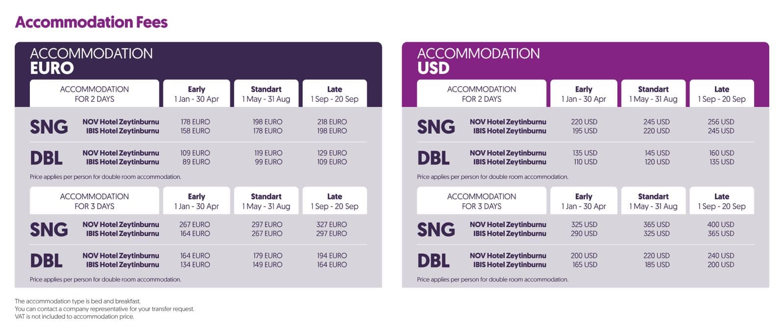 APAPU 2026 Accommodation Fees (EUR & USD)