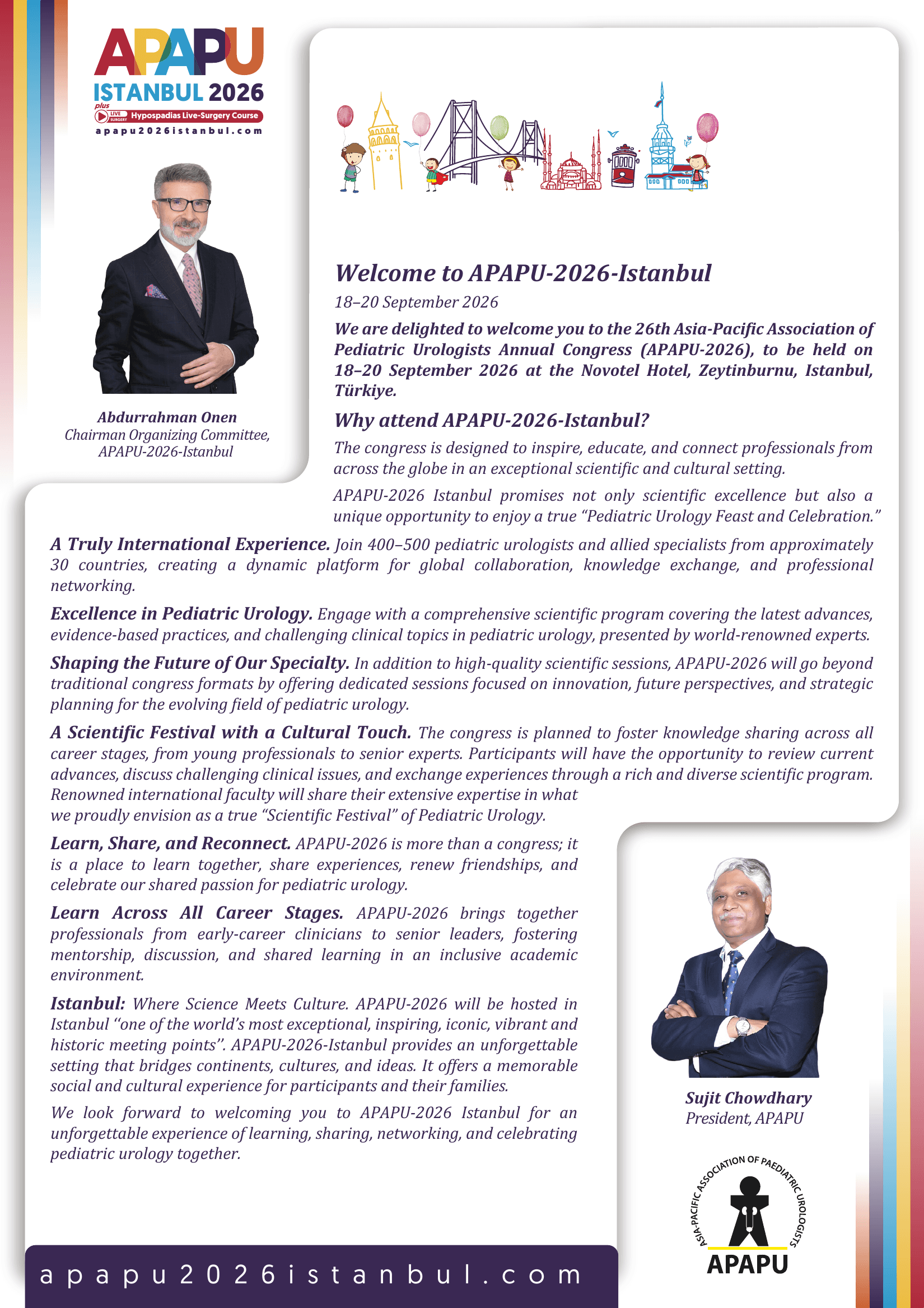 Welcome to APAPU-2026-Istanbul — 26th Asia-Pacific Association of Pediatric Urologists Annual Congress, 18–20 September 2026, Novotel Hotel, Zeytinburnu, Istanbul, Türkiye